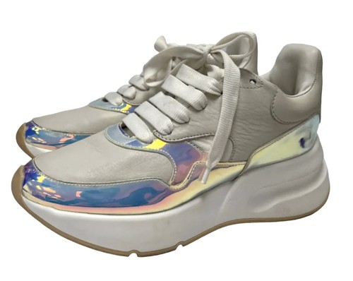 Scarpe da ginnastica oversize Alexander McQueen beige iridescenti taglia UK4 5 EU 37 5 usate