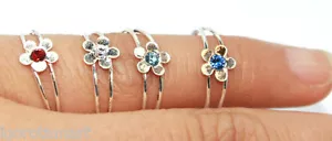 925 Sterling Silver Ring Toe Finger Open Wire Rings Handmade Bali Thai w Crystal - Picture 1 of 10