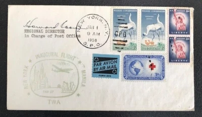 Nueva York Manilaphilippines Twa 1958 primer vuelo B/S RP41A NY GPO F27-151 firmado Foto 1 de 4
