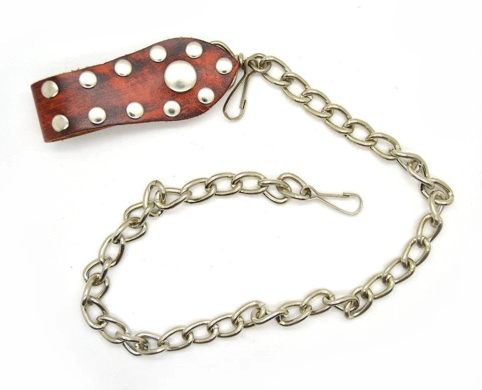 Cartera de cuero con llave de jean de motociclista camionero "marrón y tachuelas" para hombre Foto 1 de 1