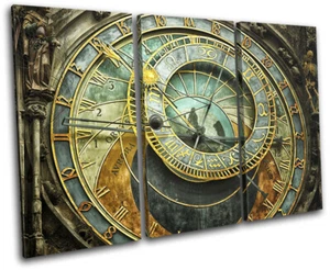 Prague Astronomical Clock Czech City TREBLE CANVAS WALL ART Picture Print - Picture 1 of 1