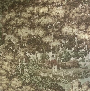 Vintage 5th Avenue Fabrics Linen Green Toile " The Chase" 10 + Yards Available - Picture 1 of 4