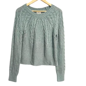 Hippie Rose Cable Knit Sweater Womens Size L Soft Willow Green Crew Bohemian - Picture 1 of 7