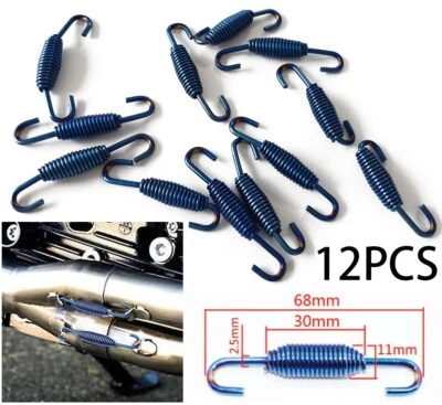 12X Motorcycles 68mm 2.68" Stainless Steel Exhaust Pipe Spring Hook Blue Springs - Image 1 of 4