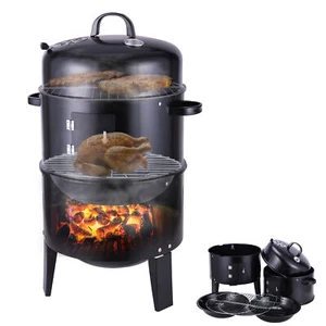 3 IN 1 Charcoal Vertical BBQ Round Grill Cooker with Thermometer Outdoor Cooking - Picture 1 of 13