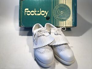 Footjoy Greenjoy Vintage Ladies / Womens Golf Shoes White W/ Spikes Original Box
