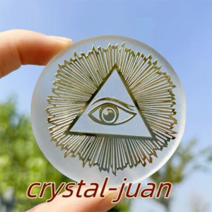 Disco de Selenita Natural de 2,3" Cuarzo Tallado Cristal Ojo de Diablo Reiki Curación 1 pieza - Imagen 1 de 19