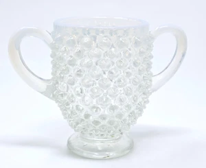Vintage Fenton Art Glass Opalescent Hobnail Sugar 2 Handles 3.125" Tall - Picture 1 of 5