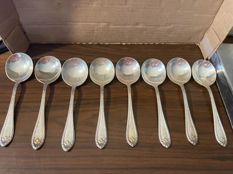 DOMINICK & HAFF MARIE ANTOINETTE STERLING C1917 8 GUMBO SOUP SPOONS 6 7/8" Cover