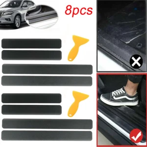 8x Car Scuff Plate Black Carbon Fiber Door Sill Cover Panel Step Protector Guard - Picture 1 of 8