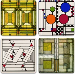 Absorbent Stone Coasters, Frank Lloyd Wright, Art Glass Designs, - Picture 1 of 12