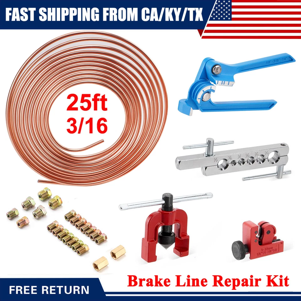 Racewill 25ft 3/16 Copper Coated Brake Line & Single Flaring Tool & Tube Bender Foto 1 de 4