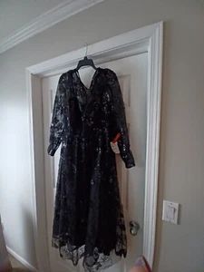 Mac Duggal 67951 Black Embellished Illusion Long Sleeve Midi Dress| Size 16 - Picture 1 of 4