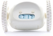 Persistent Mobile Droid Clocky Alarm Clock on Wheels Backlight Night View White