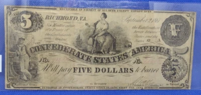 1861 $5 Confederate States of America, Richmond, Note Currency (A241) - Image 1 of 4