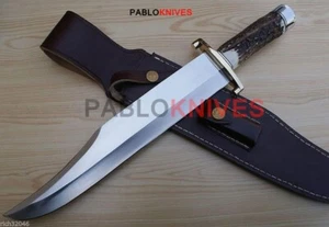 17" Premium Hand Forged J2 Steel Hunting High Polish Bowie Knife Stag Horn - Picture 1 of 1