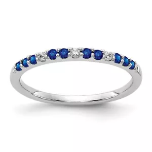 10k White Gold 0.19 Ct Diamond and Sapphire Wedding Band Ring for Women Size 7 - Picture 1 of 3