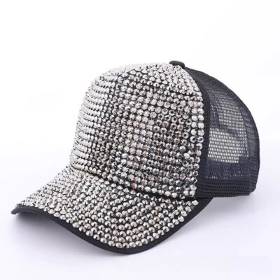 Donna Strass Paillettes Cappello Baseball Luccicante Brillantini Bling Berretto - Immagine 1 di 4