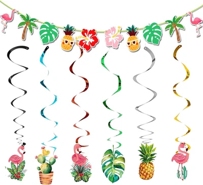 Hawaii Party Girlande Spiralen Tropische Deko Flamingo Blätter Sommer - Bild 1 von 4