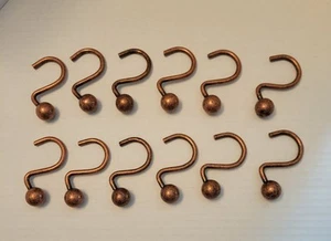 Lot of 12 Vintage Shower Curtain Hooks Metal Ball Bronze Tone Heavy Weight 3" - Picture 1 of 3