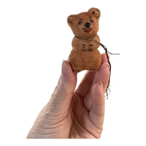 Vintage Handwork West Germany Kunstlerschutz Flocked Teddy Bear Tiny Trinket  - Picture 1 of 8