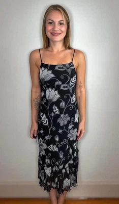 Vestido midi sin cordones floral The Limited negro blanco talla XS — estilo vintage Y2K Foto 1 de 4