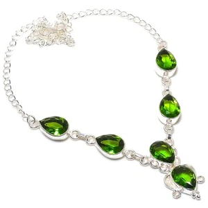Green Peridot Gemstone Handmade 925 Sterling Silver Jewelry Necklace Size 18" - Picture 1 of 1