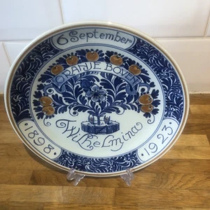 A PERFECT Porceleyne Fles blue & white Dutch Royalty delft plate Wilhelmina 1923 - Picture 1 of 6
