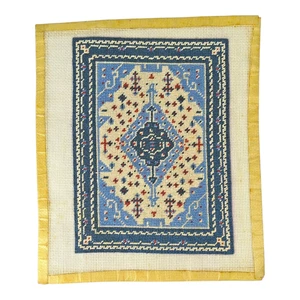 Tappeto persiano vintage blu Joshagan | Petit Point Needlepoint casa delle bambole miniatura 5x7" - Foto 1 di 4