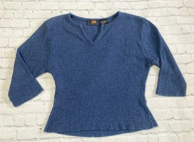 Suéter De Colección Route 66 Para Mujer Grande Azul Acanalado Tejido Años 90 Y2K Top Corto Mangas 3/4 Foto 1 de 4