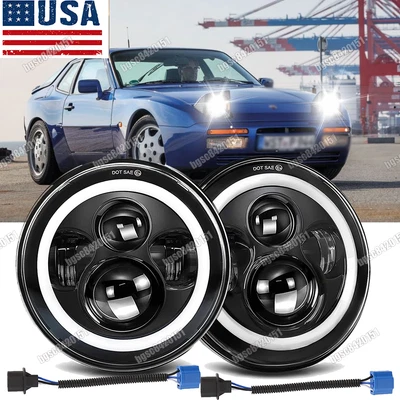 Par de faros LED redondos de 7 pulgadas más nuevos de haz alto bajo para Porsche 944 1983-1991 Foto 1 de 4
