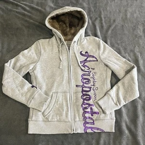 Y2K Aeropostale Womens Size L Faux Fur Lined Full Zip White Hooded Jacket/coat - Picture 1 of 9