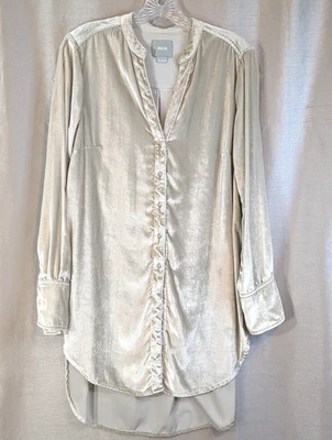 Túnica Anthropologie MAEVE feminina 8 blusa champanhe veludo manga longa botão para cima - Imagem 1 de 4
