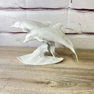 VTG KAISER PORCELAIN DOLPHINS SCULPTURE DOLPHIN STATUE GERMANY White Coastal - Picture 1 of 14