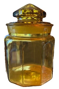 Takahashi Amber Yellow 7" Tall Ground Glass Lid Storage Apothecary Jar Canister - Picture 1 of 4