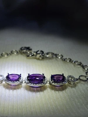 Pulsera de eslabones de cadena de amatista africana de plata de ley 925 joyas de piedras preciosas única Foto 1 de 4