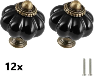 Zernmiader 12 Pack Black Pumpkin Knobs Ceramic Cabinet Vintage Drawer Pulls NEW - Picture 1 of 6