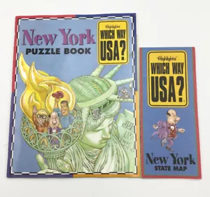 Which Way USA? NEW YORK Puzzle Book Highlights Magazine & State Map 1997 NEW - Imagen 1 de 4