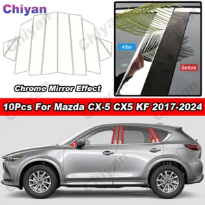 10Pcs Chrome Door Material Mirror Pillar Post Trim For Mazda CX-5 CX5 KF 2017-24 - Foto 1 di 10