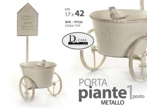 PORTA PIANTA FIORI 1 POSTO 42*17CM METALLO DECO GIARDINO COLOR BIANCO ANTICATO - Foto 1 di 1