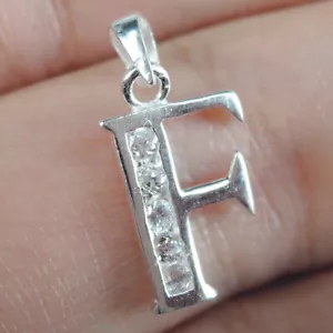 Letra "F" Plata de Ley 925 Sólida Pequeño Dije Colgante Circonita Cúbica Transparente - Imagen 1 de 6
