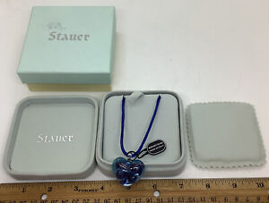 Stauer Italian Murano Polished Blue Heart Necklace in Original Box #19276