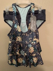 Girl Tankini 2 Piece Gray Floral Size Medium 7/8 New - Picture 1 of 2