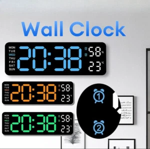9In Large Digital Wall Clock LED Desk Alarm Clock With Calendar Temperature Date - Picture 1 of 23