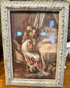 ANTIQUE FRAMED PRINT Little Girl with Her Dolls - Picture 1 of 9