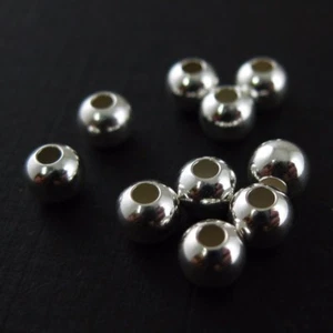Sterling Silber 4 mm Glatte Runde Perlen (Verkauf pro 10 Stück) - Bild 1 von 2