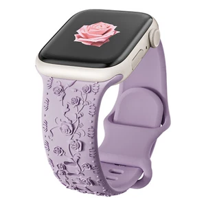 For Apple Watch 10 9 7 Se 6 8 Ultra Strap Silicone Bracelet Floral Engraved Band - Picture 1 of 29