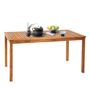 57" Acacia Wood Outdoor Dining Table w/ Umbrella Hole for Garden Poolside Porch - Picture 1 of 8
