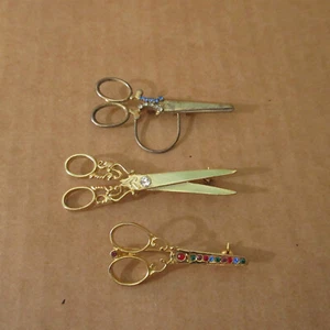 Vintage Lot 3 goldfarbene Scheren Strass Broschen Anstecknadeln Anstecknadel unbeschriftet - Bild 1 von 7