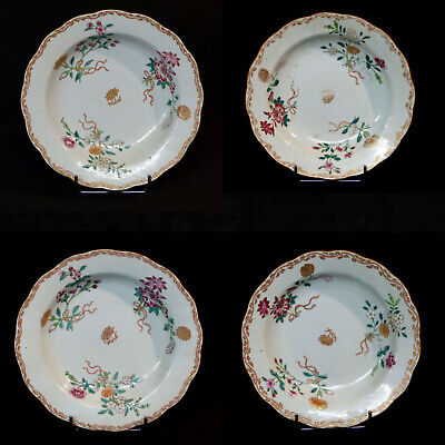 D 18ème Art Chine 4 Belles Assiettes Porcelaine Qianlong Famille Rose 23cm Qing  • 1,350€